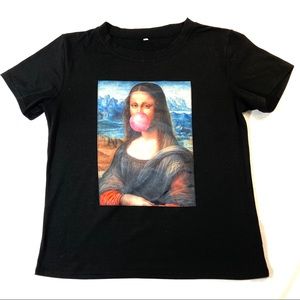Shein Black Bubblegum Mona Lisa Graphic Top